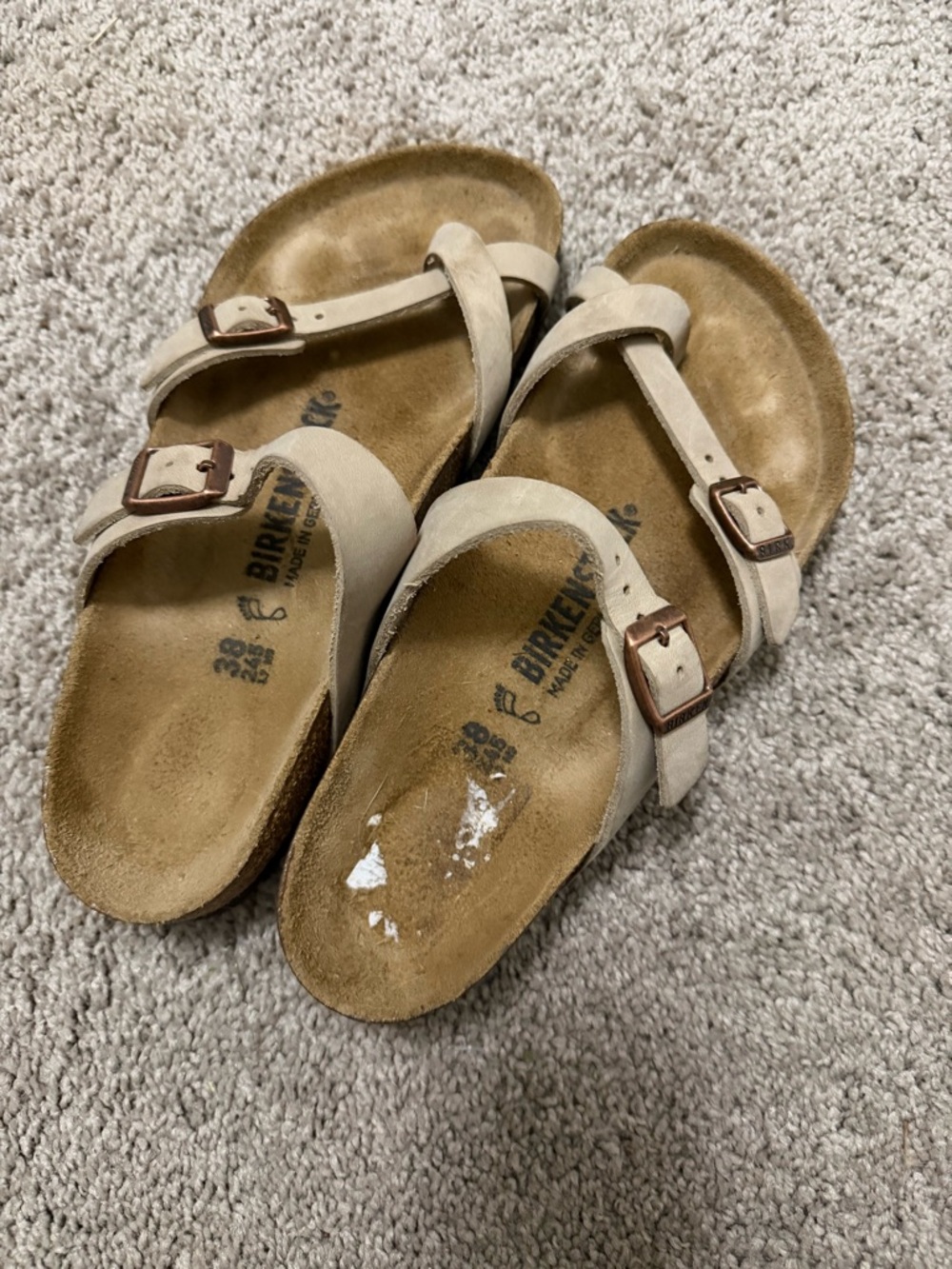 Birkenstock Sandals in Light Beige with Bronze Buckles